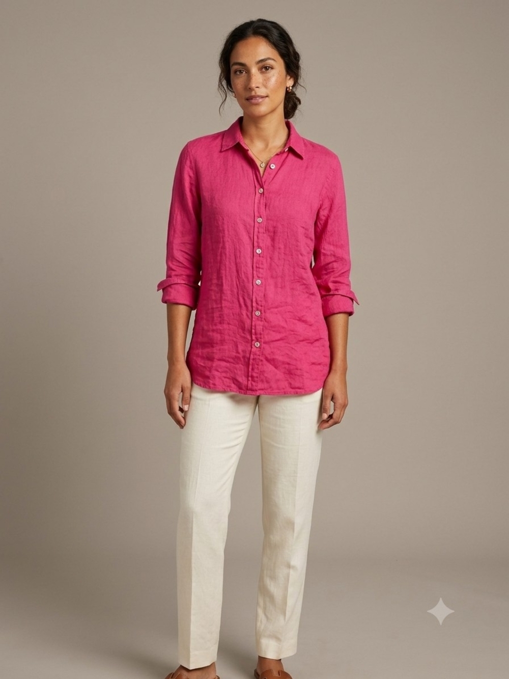 Acanfora Sorrento Coral Pink 100% Linen Button Up Shirt Made in Italy Size XS